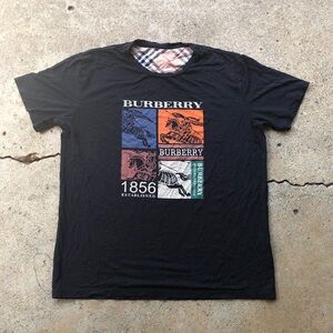 Burberry 1856 Knight Graphic Multicolor Black Designer Plaid T-Shirt.